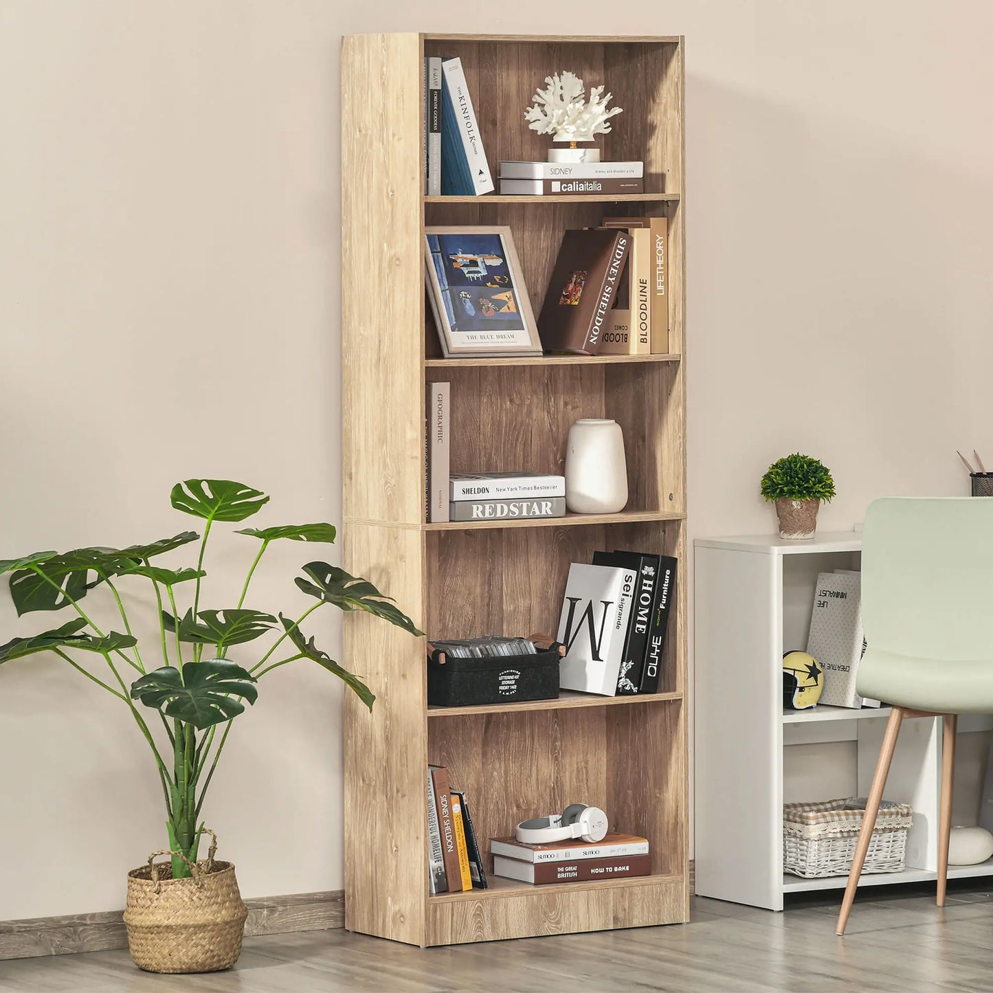 5-Tier Bookcase, Adjustable Shelves, Living Room, Home Office, Nature Wood Display Bookshelves at Gallery Canada