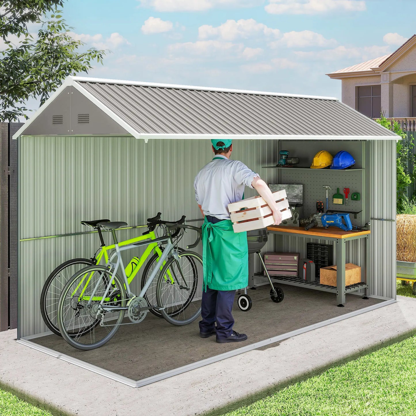 12' x 5.5' Metal Garden Storage Shed, Lockable Door, Light Grey Sheds at Gallery Canada