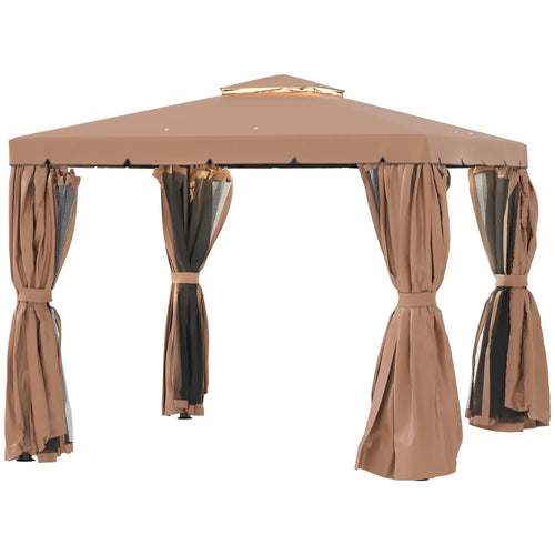 10' x 10' Outdoor Gazebo, Double Soft-Top, with Curtains, Brown