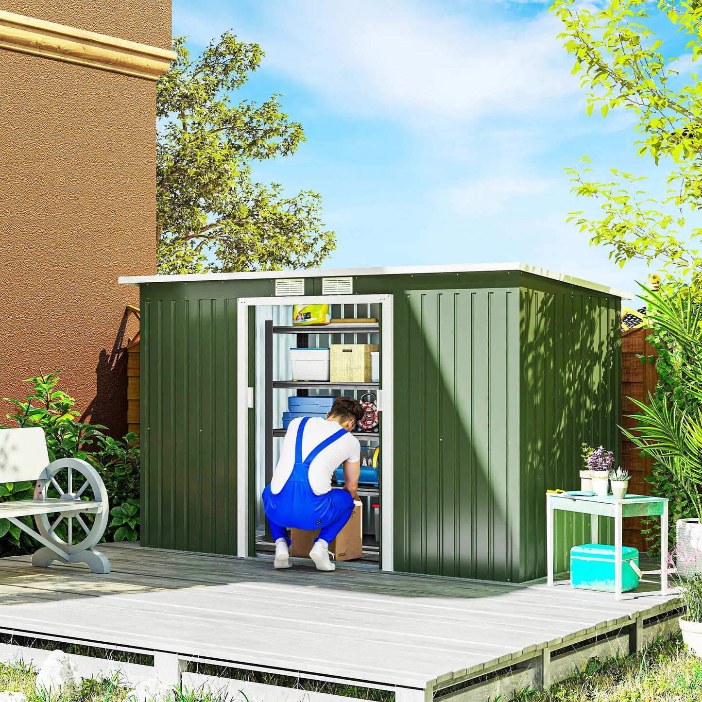 9' x 4' Metal Garden Storage Shed, with Foundation Kit, Light Green Sheds at Gallery Canada