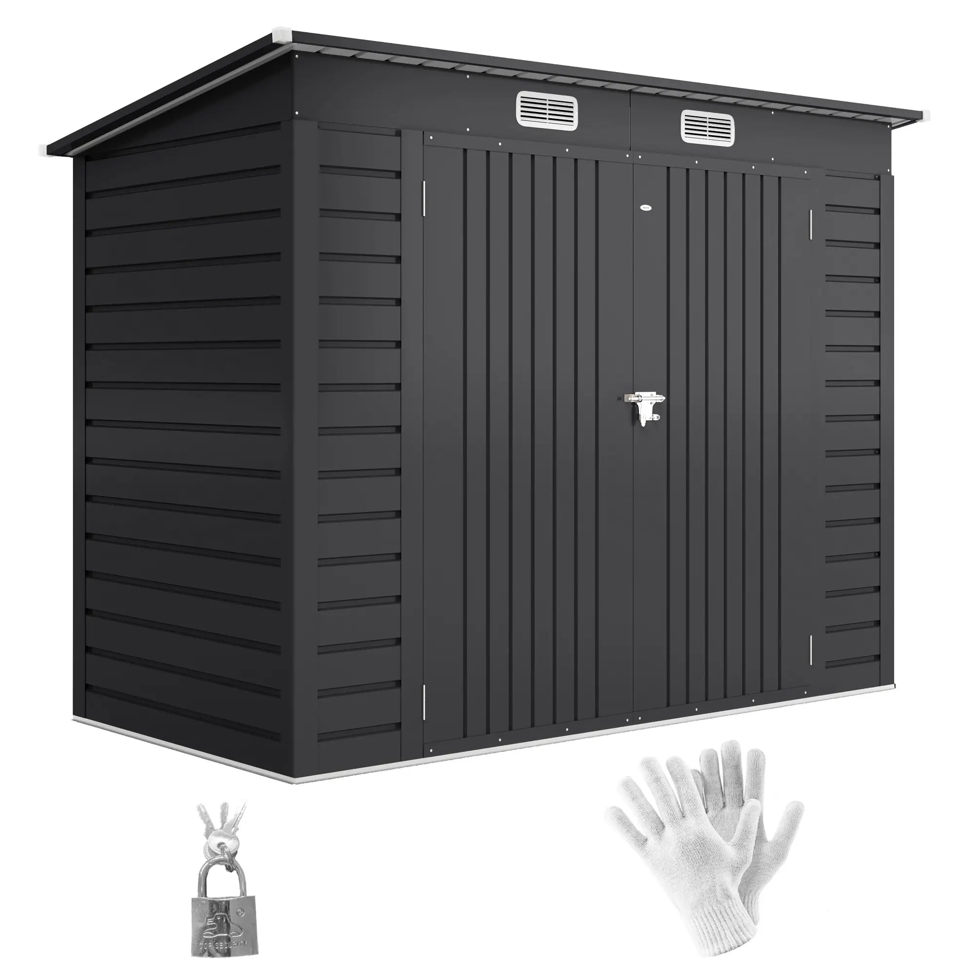 8 x 4FT Galvanized Metal Garden Shed, Double Doors, 2 Vents, Grey Sheds at Gallery Canada