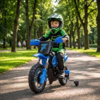 Moto électrique pour enfants 12V, roues d'entraînement, suspension, bleu