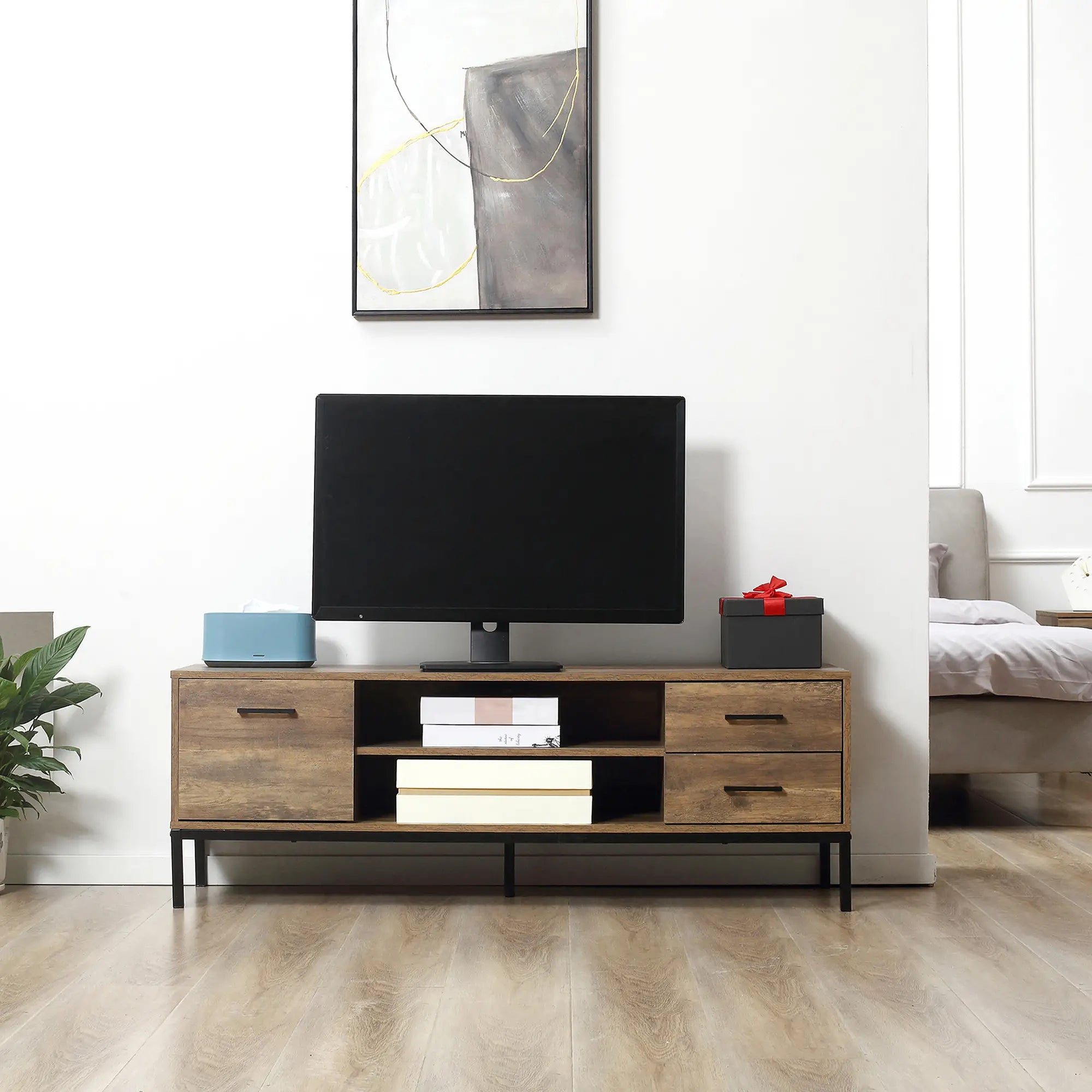TV Stand for 50 Inches, Cabinet with Door, Storage, Drawers, Steel Legs TV Stands at Gallery Canada