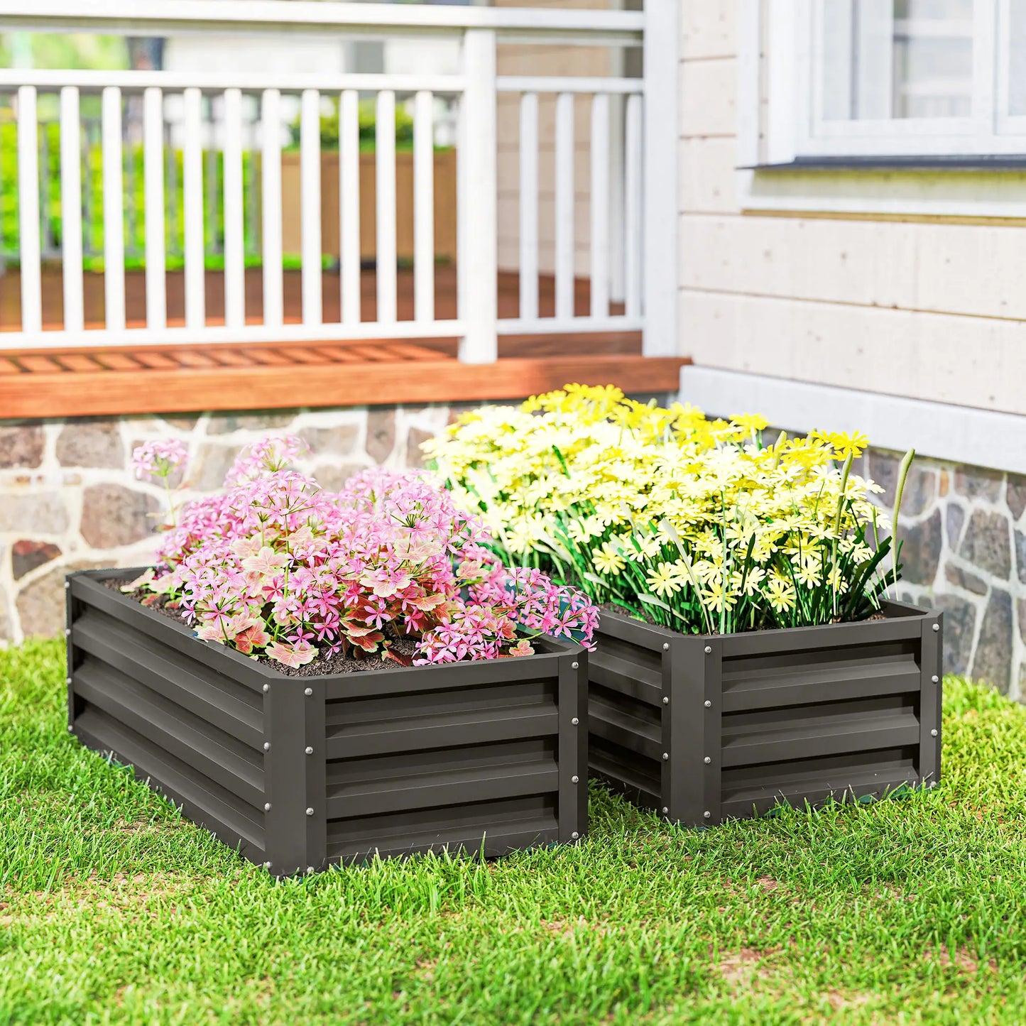 Galvanized Raised Garden Beds, Outdoor Planter Box, Set of 2, Dark Grey Galvanized Planter Boxes at Gallery Canada