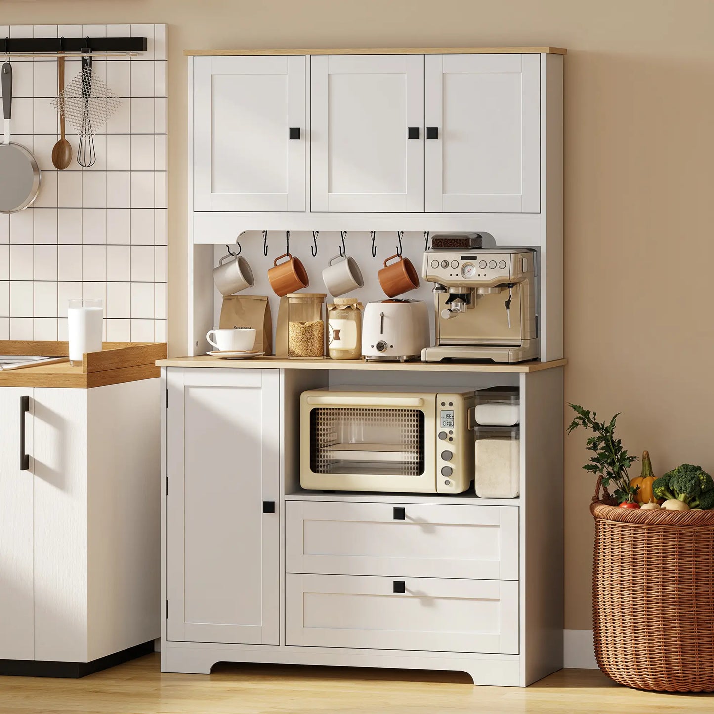 64" Tall Kitchen Pantry Cabinet, 3 Cabinets, 2 Drawers, White Kitchen Pantry Cabinets at Gallery Canada