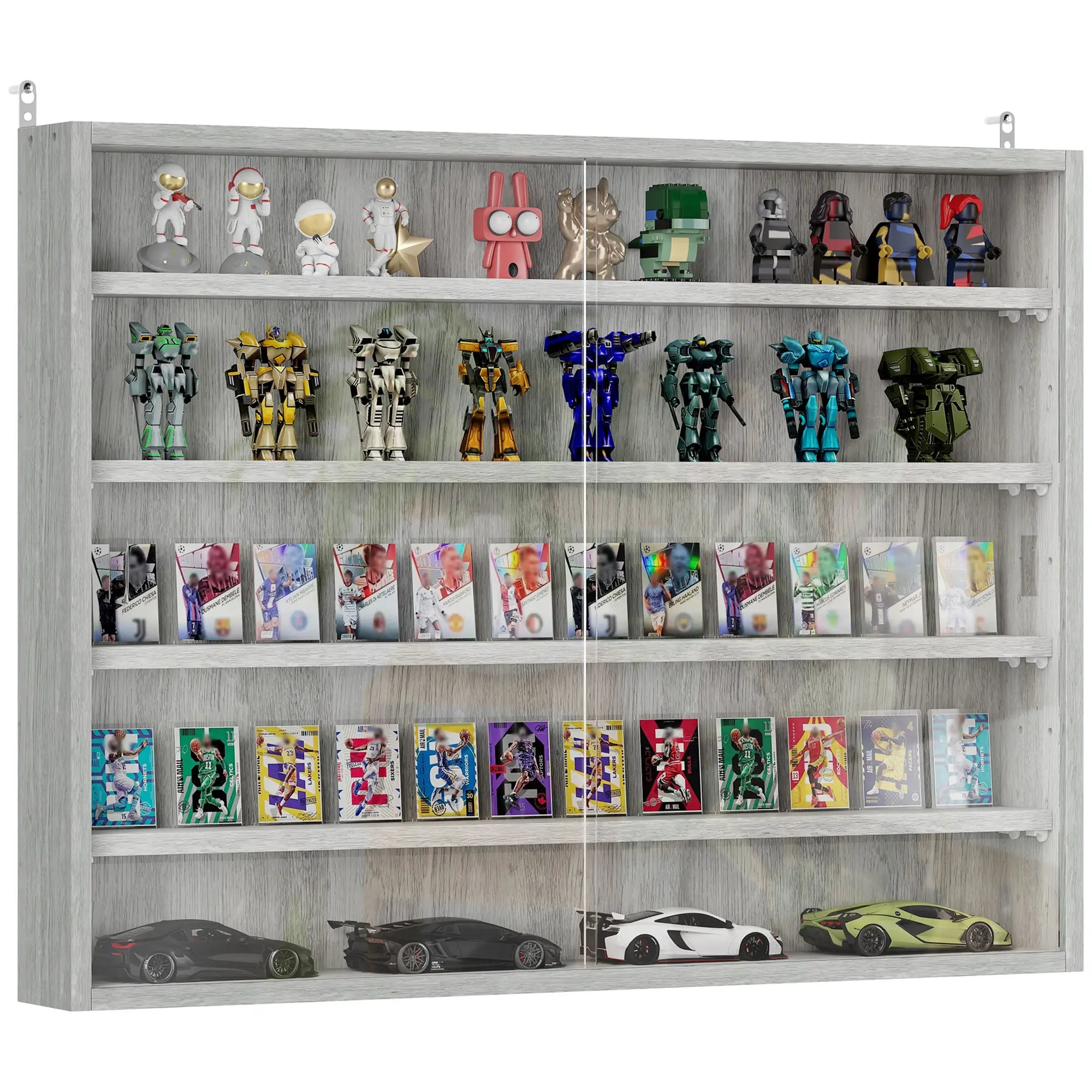 5-Tier Glass Display Cabinet, 2 Doors, 4 Adjustable Shelves, Grey Display Bookshelves Grey at Gallery Canada