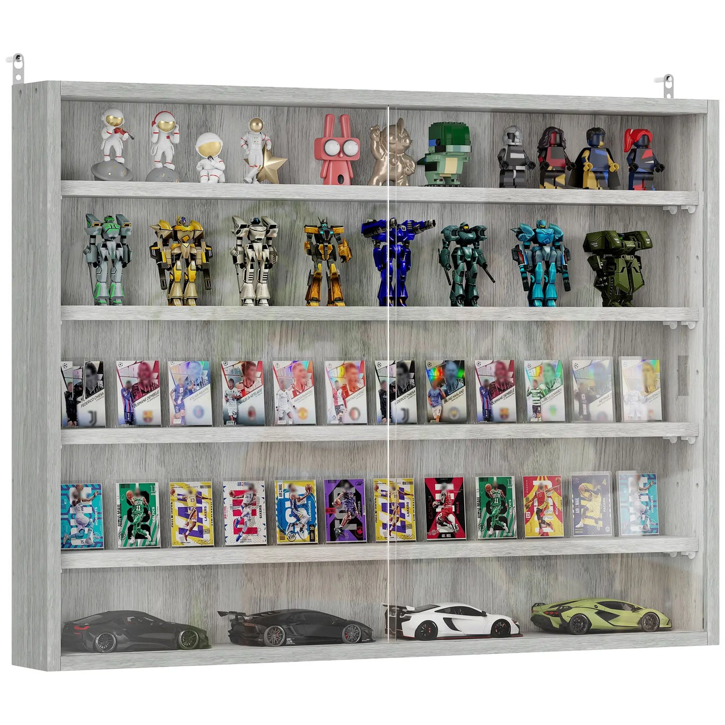 5-Tier Glass Display Cabinet, 2 Doors, 4 Adjustable Shelves, Grey Display Bookshelves Grey at Gallery Canada