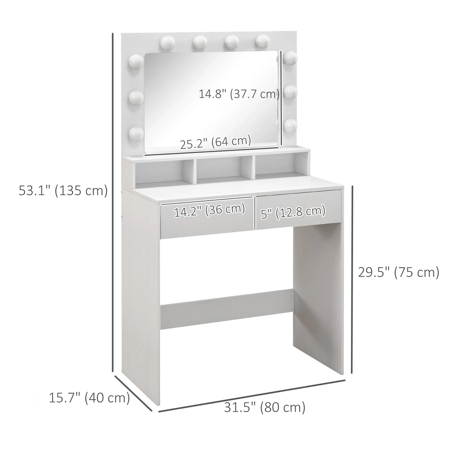 Vanity Table with LED Mirror, Drawers, for Bedroom, White Dressing & Vanity Tables at Gallery Canada