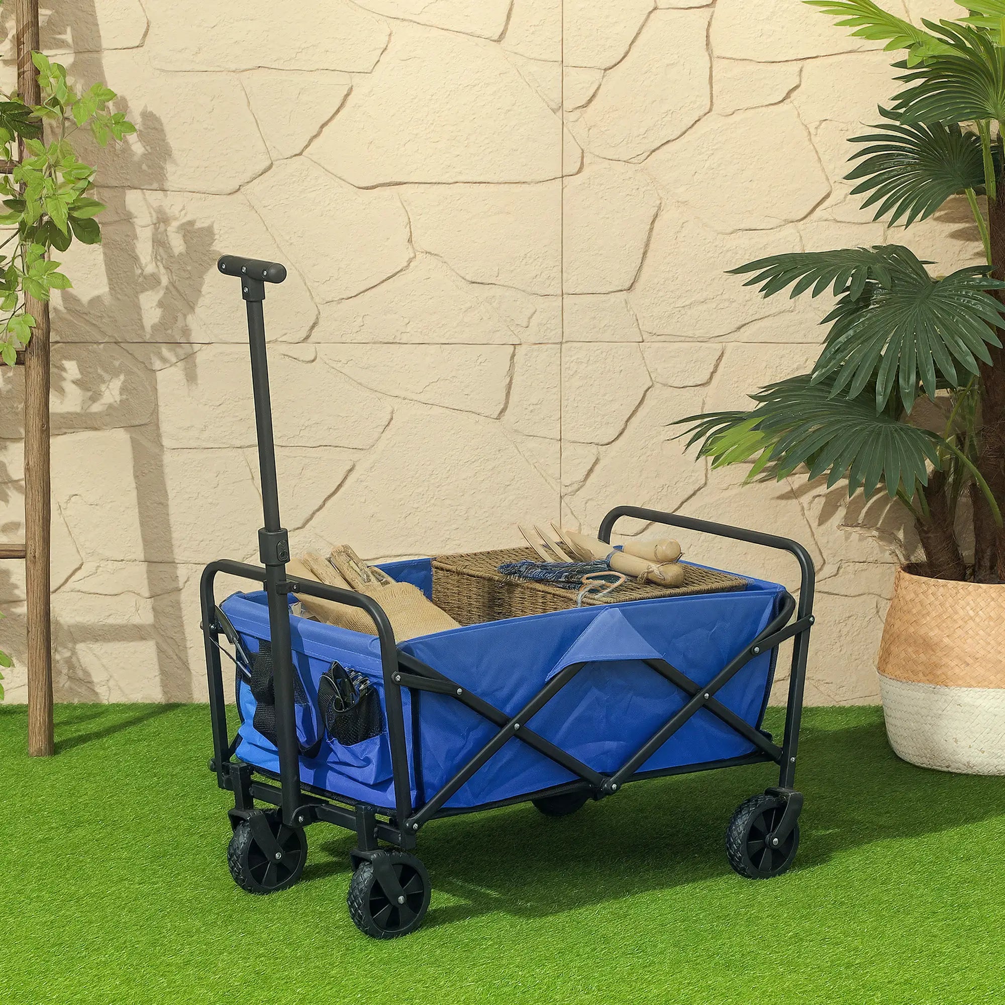 Heavy Duty Collapsible Folding Garden Cart, Universal Wheels, Blue Bike Cargo Trailers at Gallery Canada