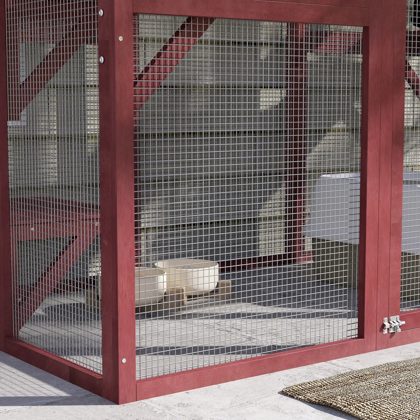 71" x 39" x 71" Cat Cage, Large Outdoor Wooden Cat Patio, 6 Platforms, Asphalt Roof, Wine Red Outdoor Cat Enclosures at Gallery Canada