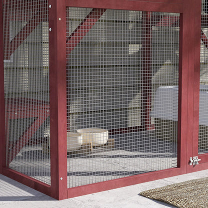71" x 39" x 71" Cat Cage, Large Outdoor Wooden Cat Patio, 6 Platforms, Asphalt Roof, Wine Red Outdoor Cat Enclosures at Gallery Canada
