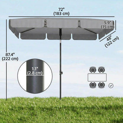 6' x 4' Grey Patio Umbrella, Tilt Crank, Rectangular Outdoor, Grey Sun Umbrellas at Gallery Canada