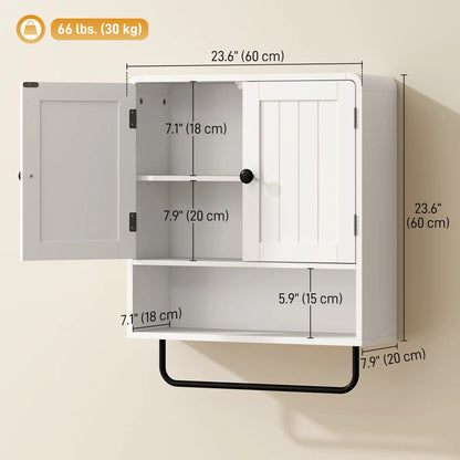 Wall Mounted Bathroom Cabinet, 2 Doors, White
