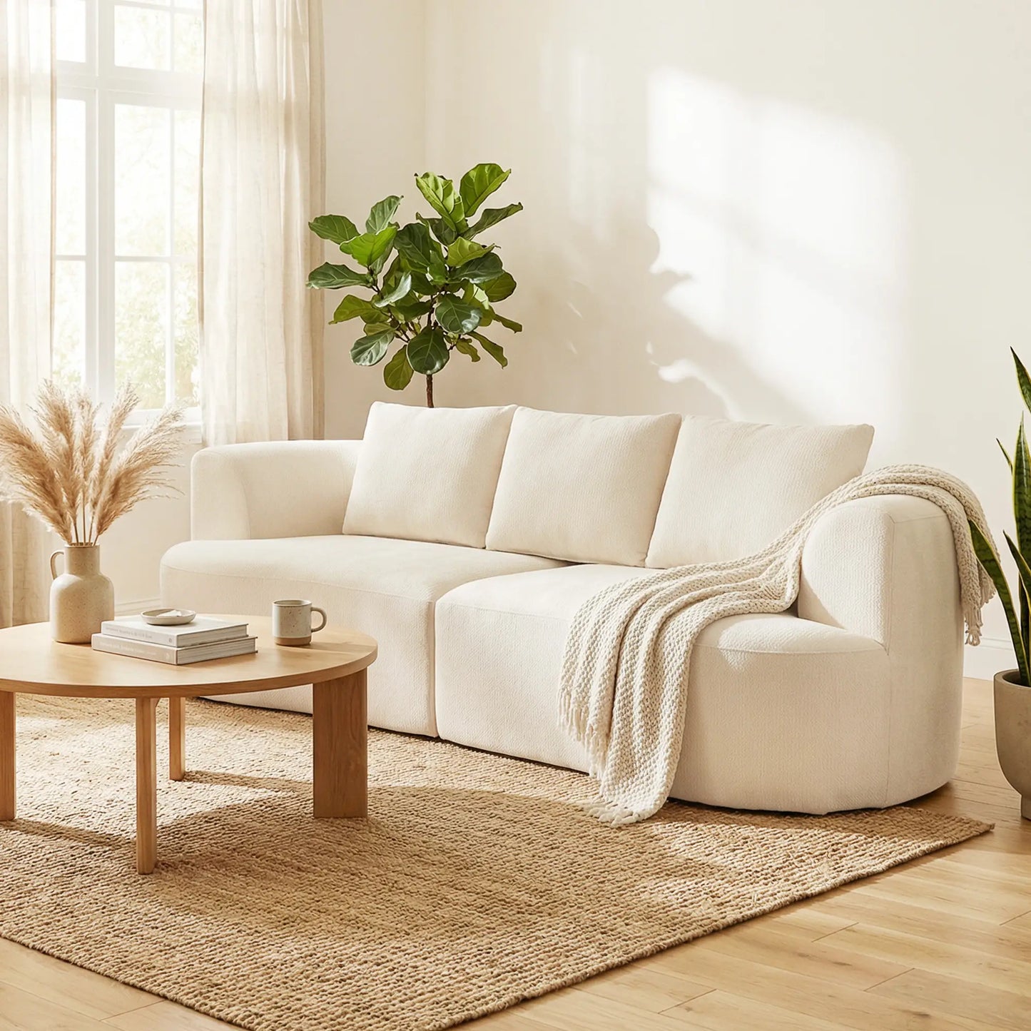 3 Seater Sofa, 102" Cream White, Chenille Couch With Spring Cushions, Cream White 3-Seater Sofas at Gallery Canada