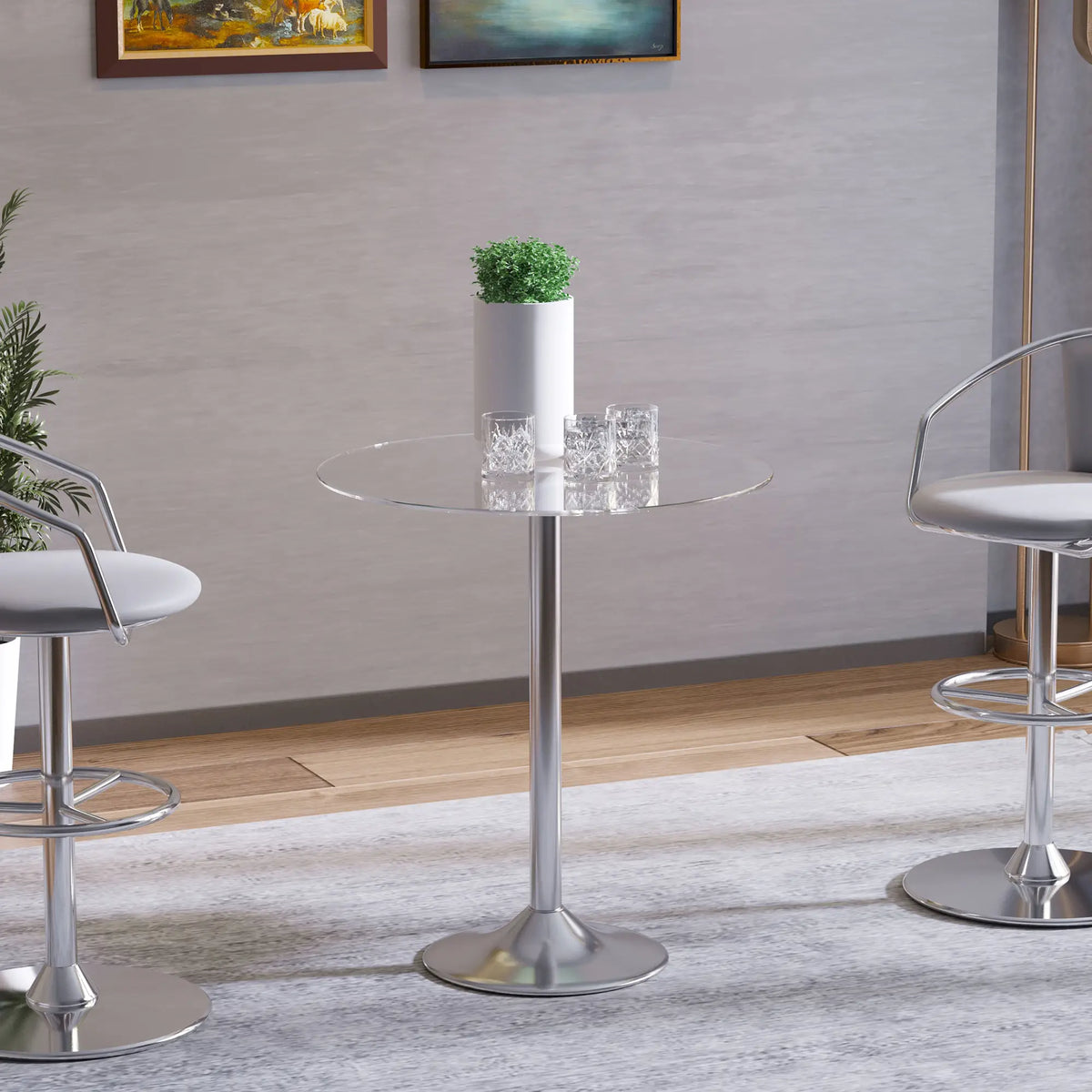 Round Dining Table, Tempered Glass Top, Galvanized Metal Base, Small, Silver Bar Tables & Dining Tables at Gallery Canada