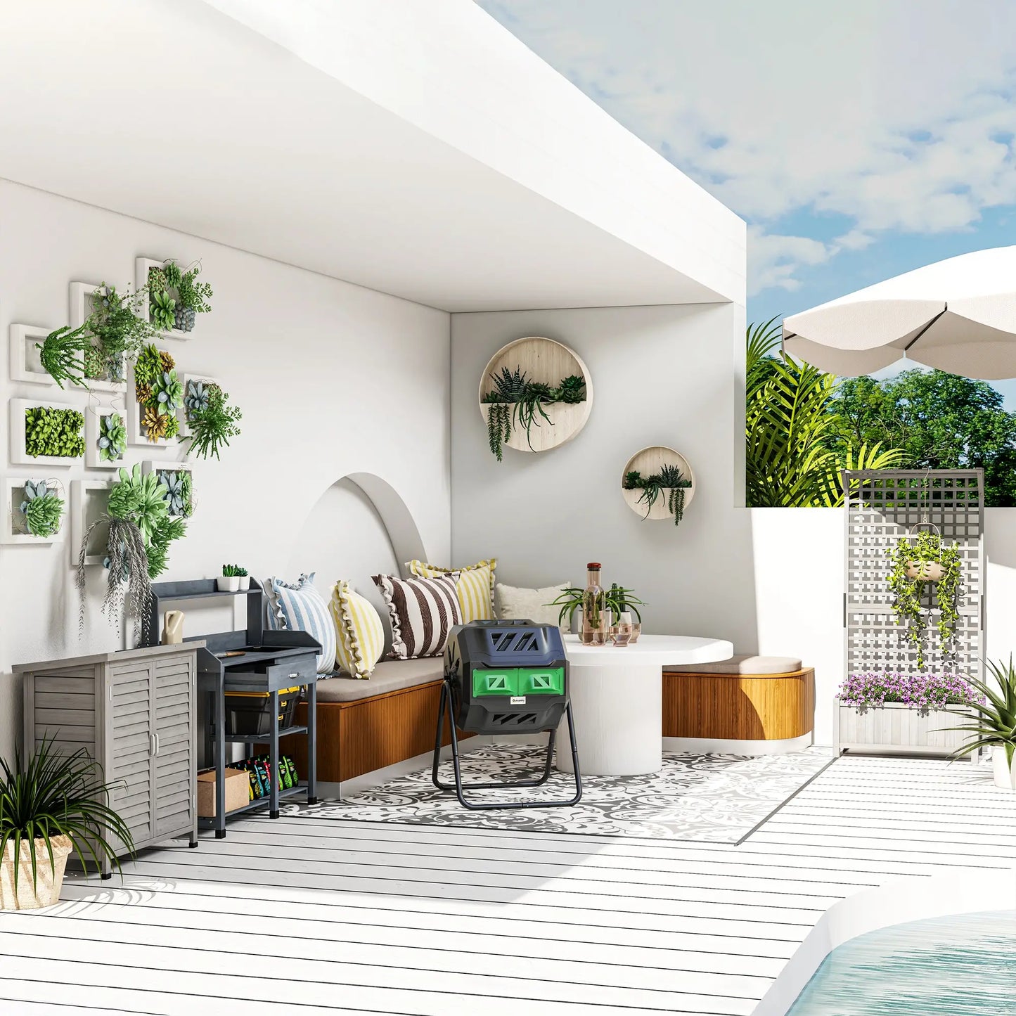 Wood Planter with Trellis, Raised Garden Bed, Privacy Screen, Dark Grey Wooden Planter Boxes at Gallery Canada