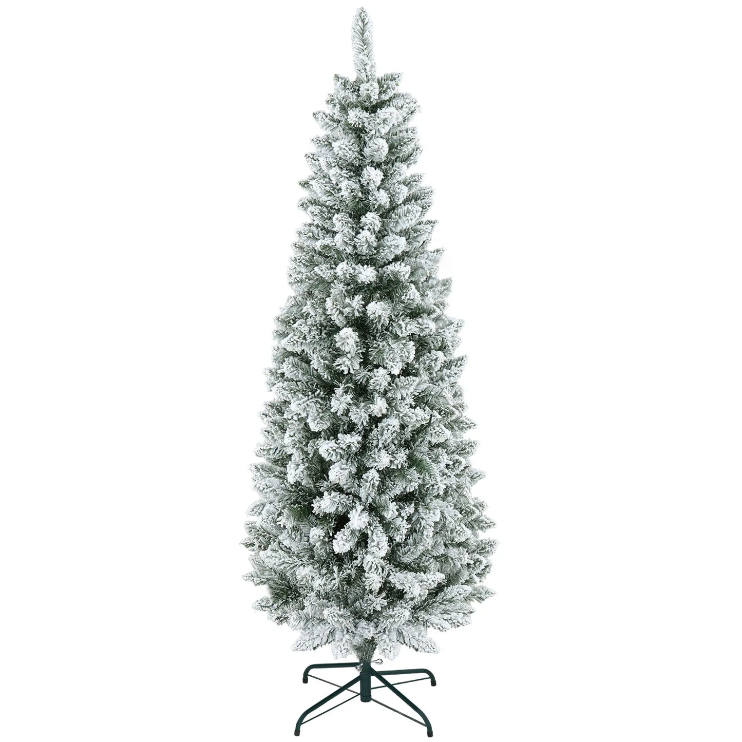 6ft Flocked Pencil Christmas Tree, 479 Branch Tips, Metal Base