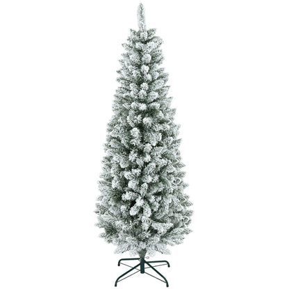 6ft Flocked Pencil Christmas Tree, 479 Branch Tips, Metal Base