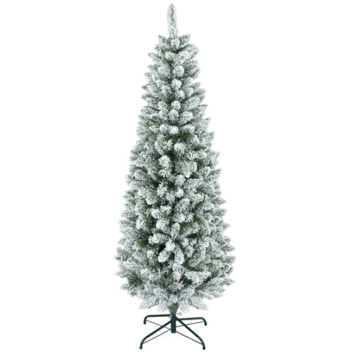 6ft Flocked Pencil Christmas Tree, 479 Branch Tips, Metal Base