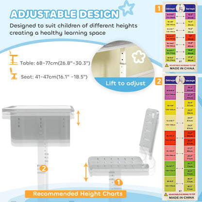 Kids Desk And Chair Set, Height Adjustable, With Drawer, Grey Kids Desk Sets at Gallery Canada