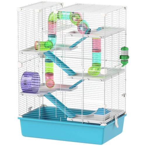 6 Tier Hamster Cage with Tunnels, Wheel, Light Blue