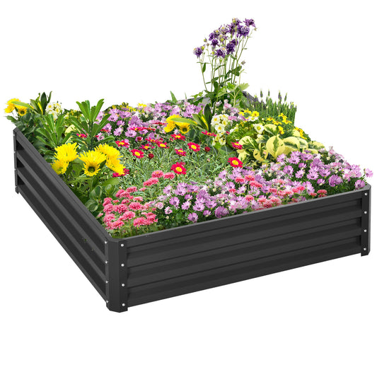 4' x 4' x 1' Raised Garden Bed Galvanized Steel Planter Box for Vegetables, Flowers, Herbs, Grey - Gallery Canada