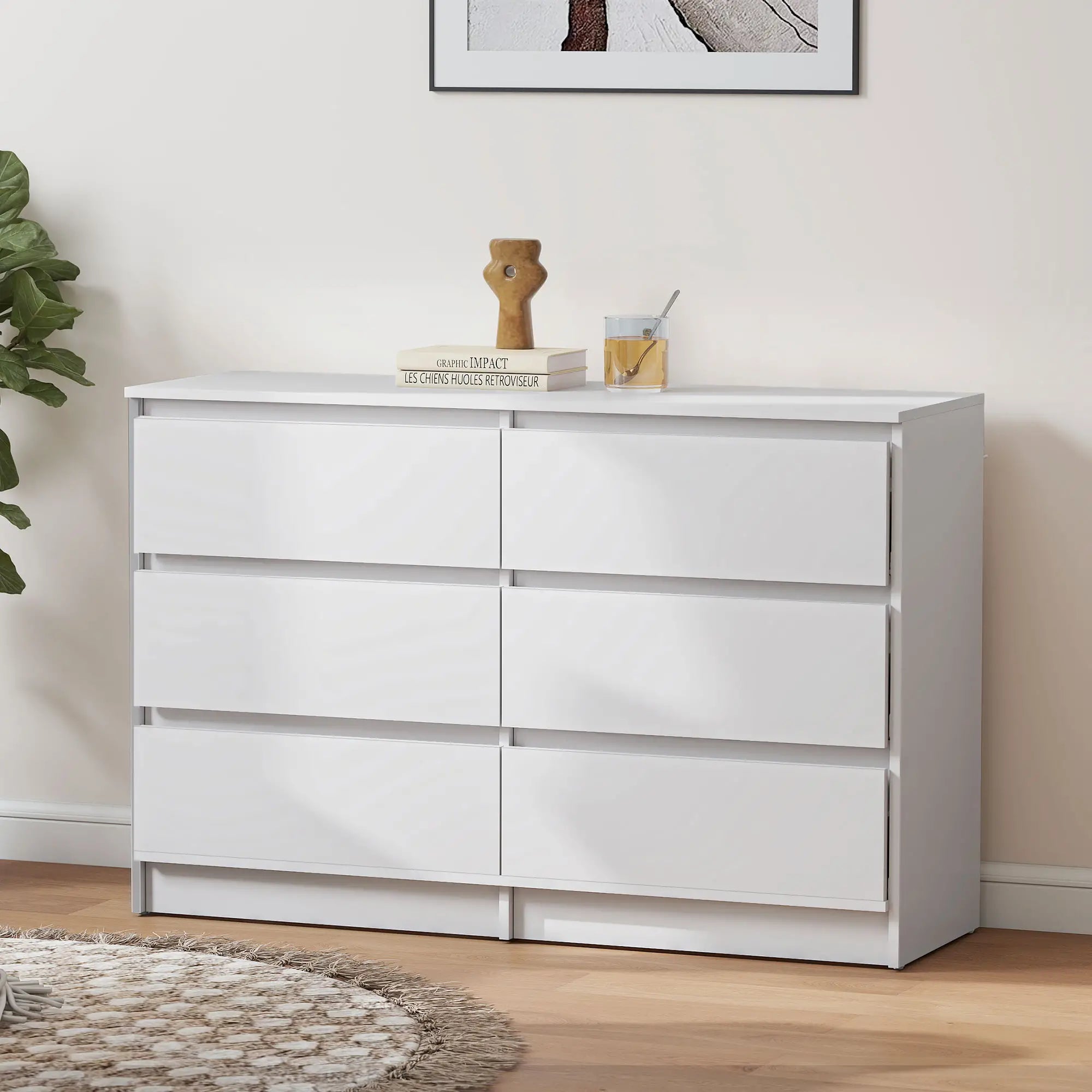Wide 6 Drawer Dresser, Modern Clothes Storage Organizer, White Storage Cabinets at Gallery Canada