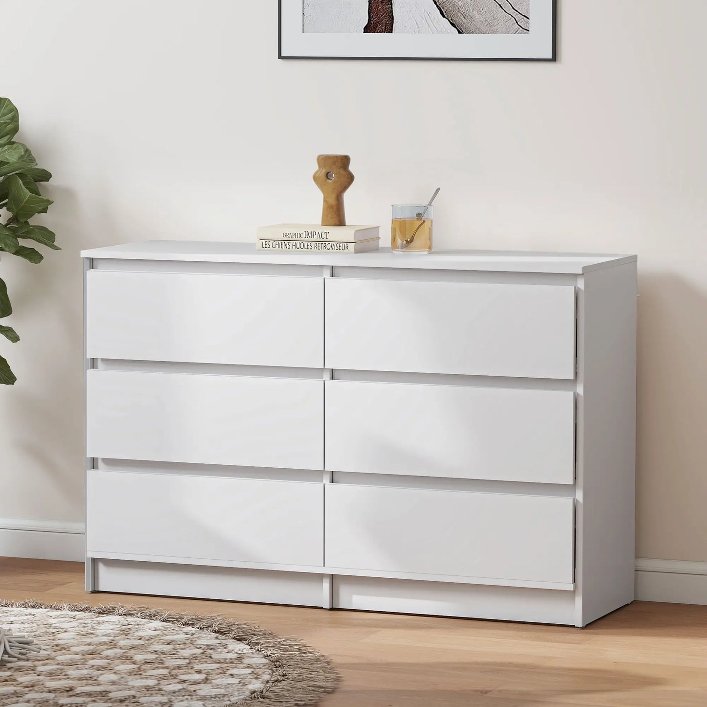Wide 6 Drawer Dresser, Modern Clothes Storage Organizer, White Storage Cabinets at Gallery Canada