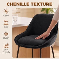 Chenille Bar Stools Set of 2 Counter Height Chairs, Black