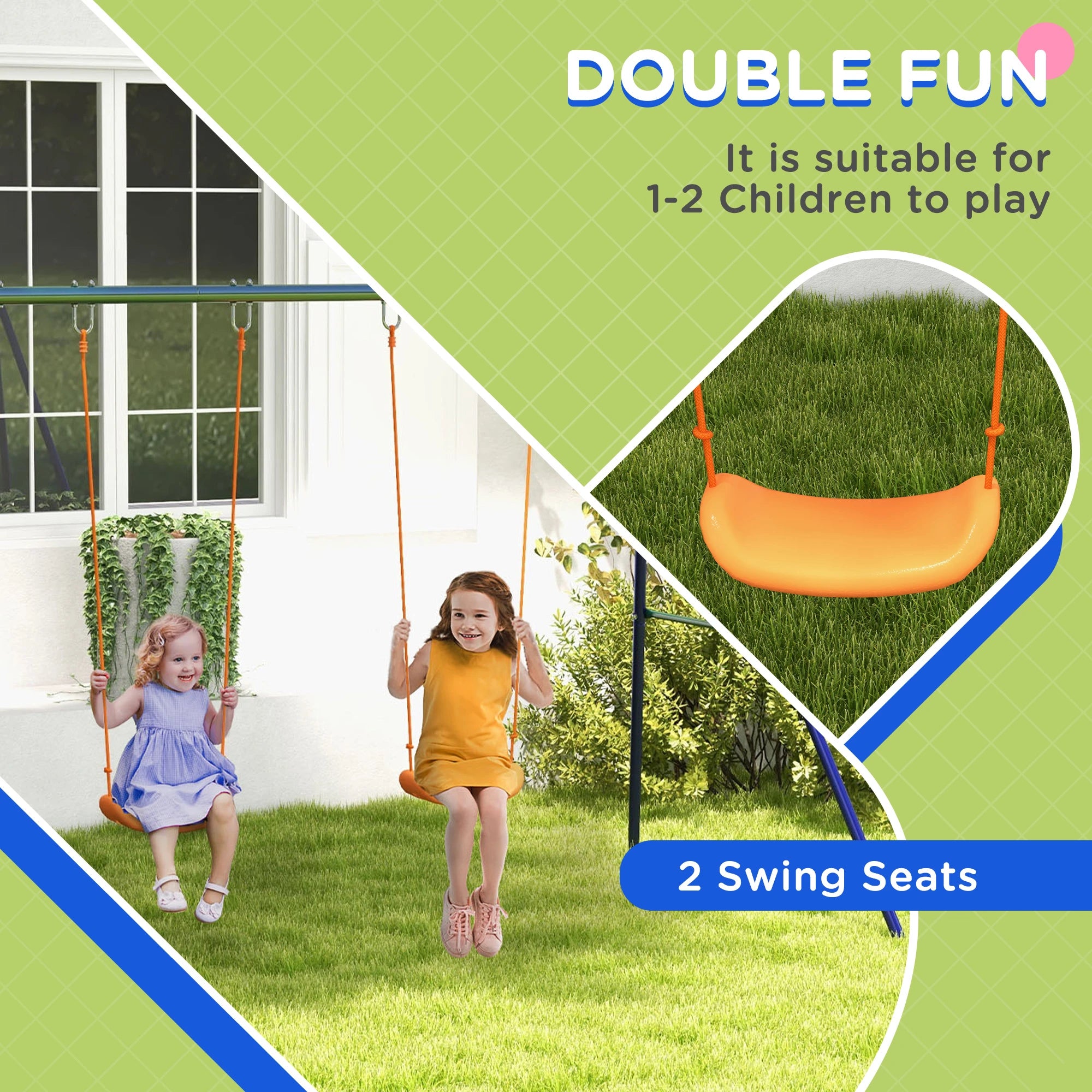 Kids Outdoor Swing Set, Metal Frame, Double Seats, Ages 3-8 Gym Sets & Swings at Gallery Canada