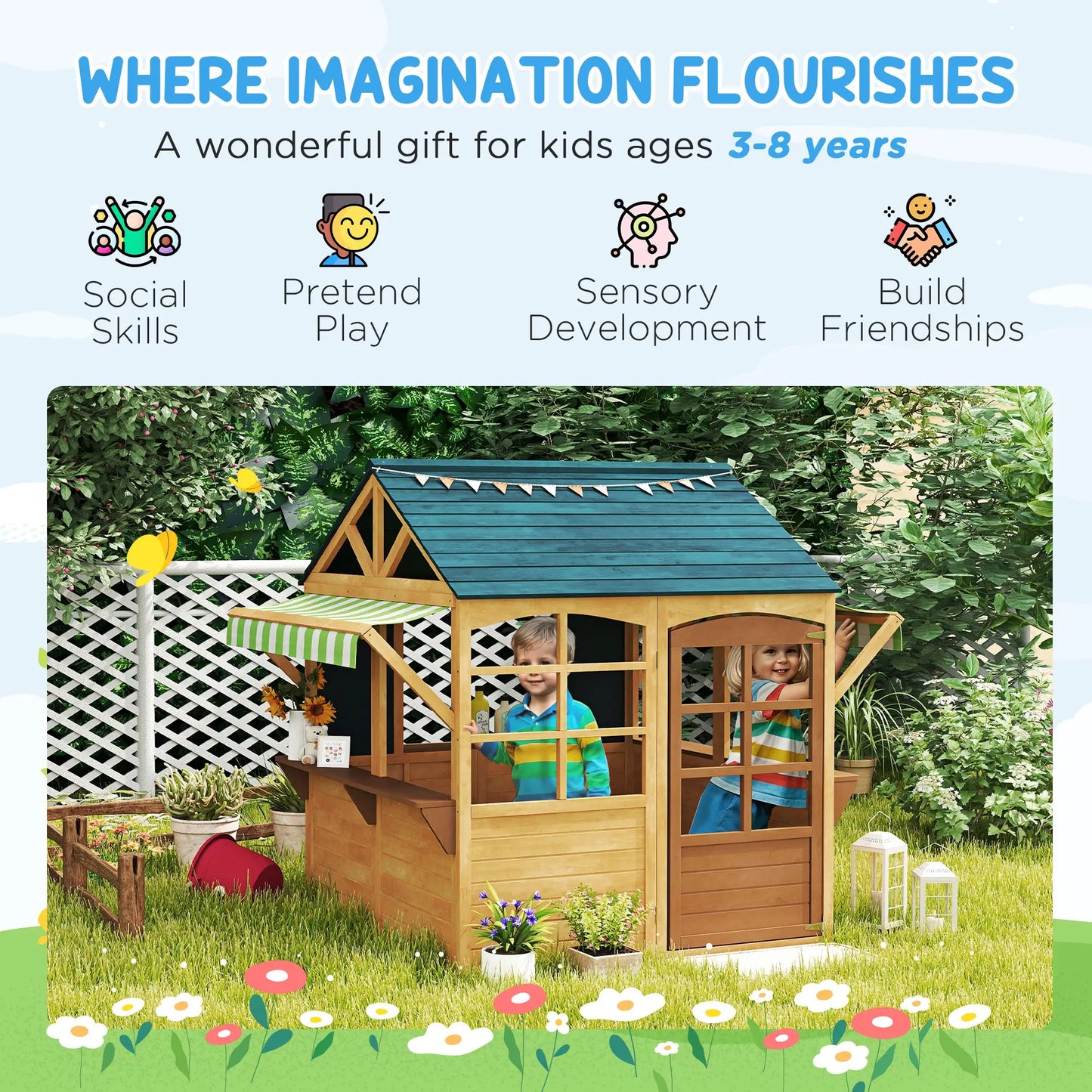 Foldable Wooden Playhouse for Kids, Snack Bar, Working Door, Brown Play Houses at Gallery Canada