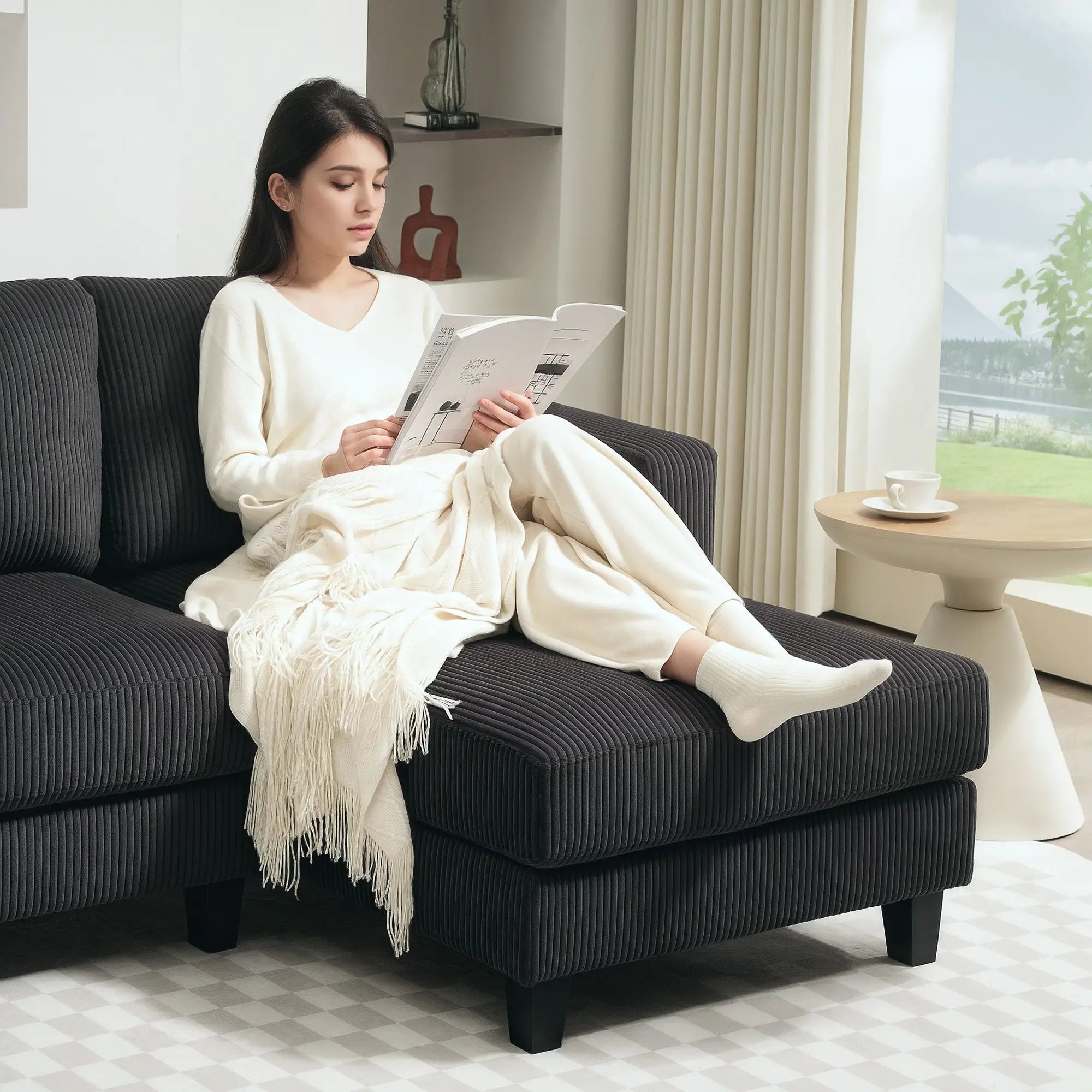 L Shaped Couch with Chaise Lounge, Spring Cushion, Grey Sofas & Reclining Chairs at Gallery Canada