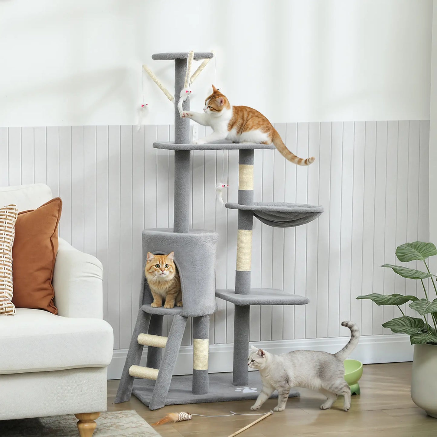 53" Cat Tree Tower, Scratching Posts, Condo, Hammock, Grey Cat Trees at Gallery Canada