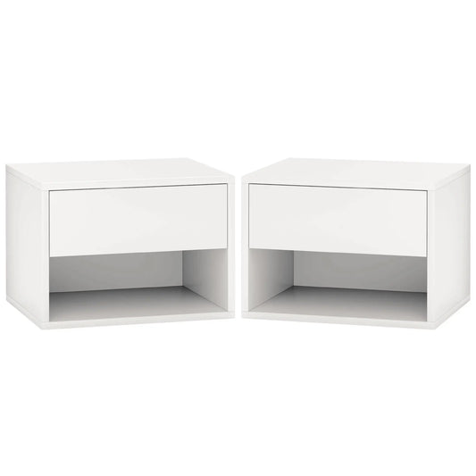 Floating Nightstand Set of 2, Wall Mounted Bedside Table, White Bedside Tables White at Gallery Canada
