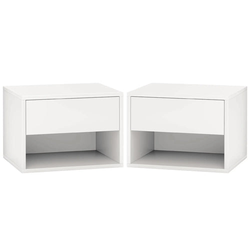 Floating Nightstand Set of 2, Wall Mounted Bedside Table, White