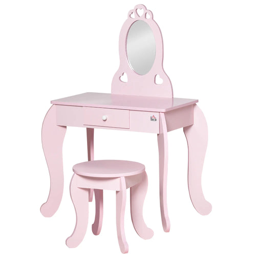 Kids Vanity Set with Mirror, Stool, Drawer, 3-6 Years, Pink