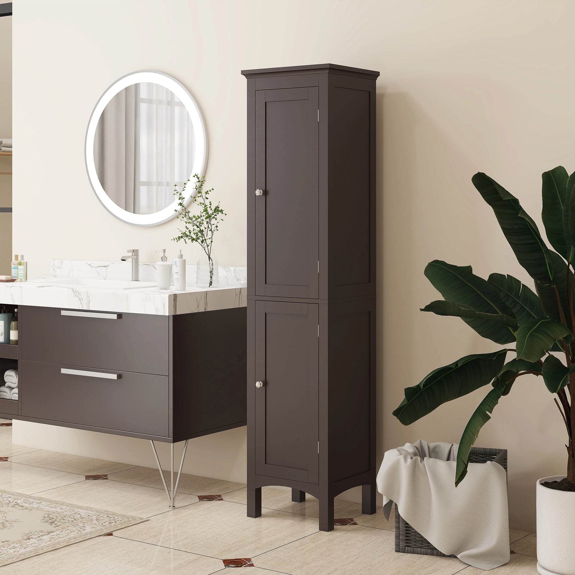 Tall Bathroom Cabinet, Freestanding Storage, Adjustable Shelves, 15