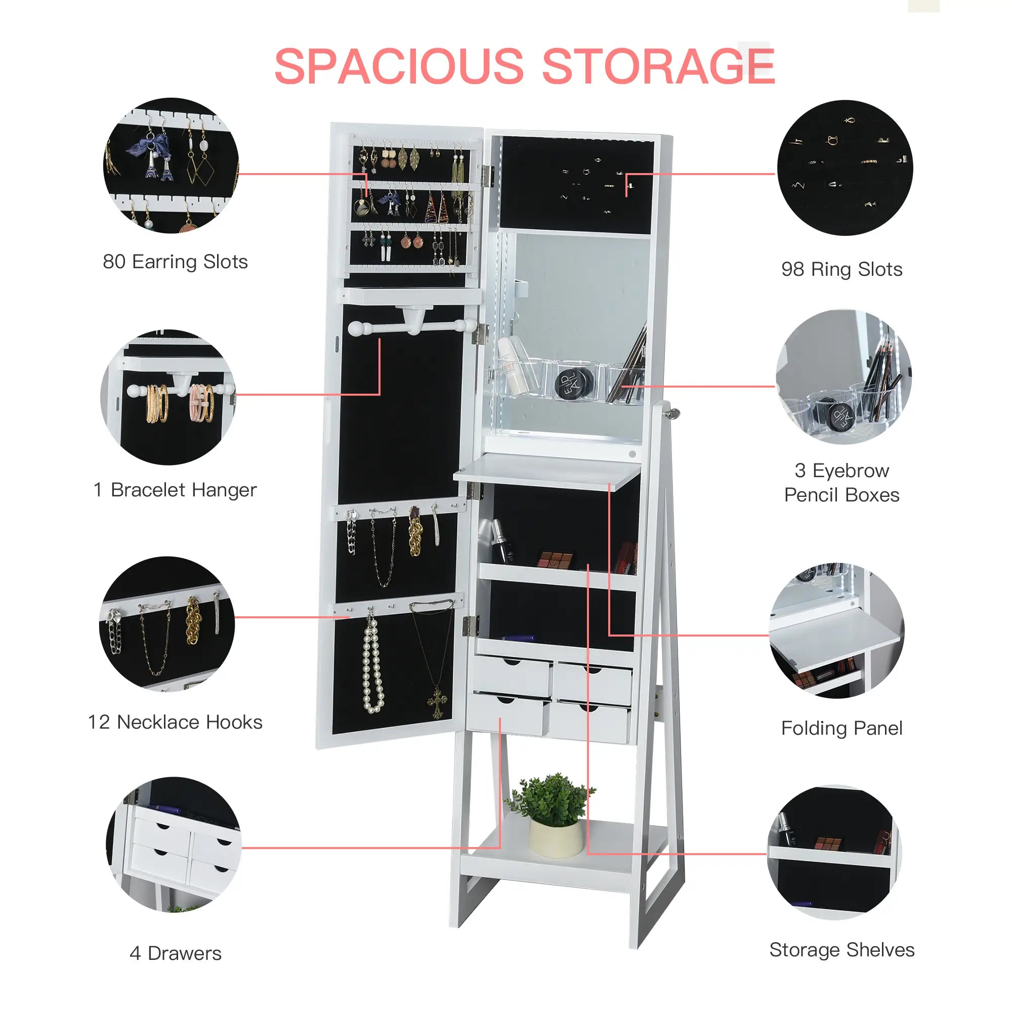 Jewellery Cabinet with Full-Length Mirror, White Jewellery Armoire & Jewellery Mirror Cabinets at Gallery Canada
