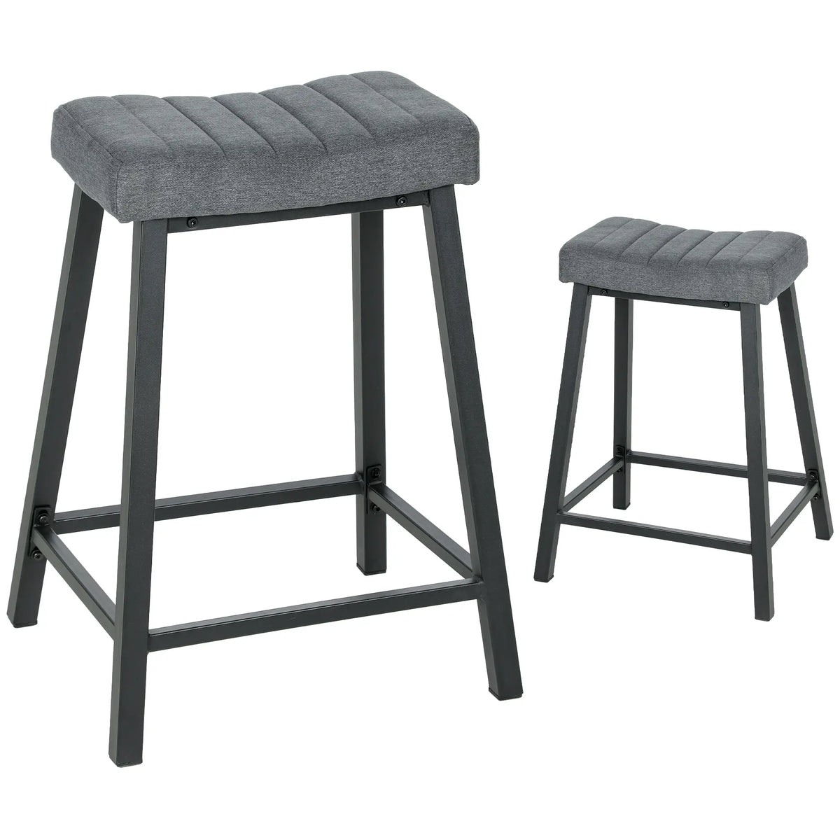 Set of 2 Velvet Bar Stools, Curved Seat with Footrest, Grey Bar Stools at Gallery Canada
