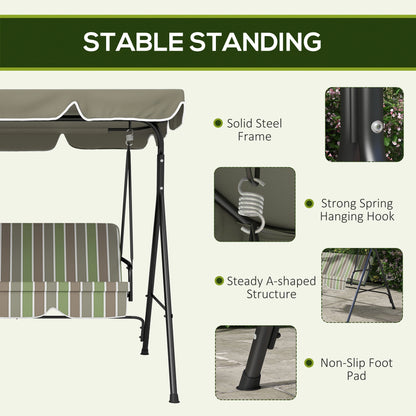 3-Seater Outdoor Porch Swing, Adjustable Canopy, Brown, Green Patio Swings with Stand at Gallery Canada
