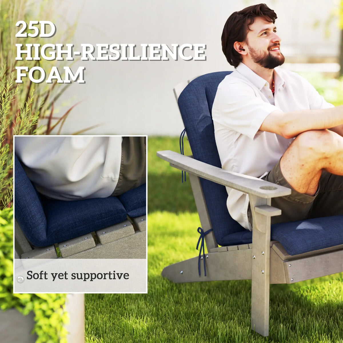 Ensemble de 2 coussins de chaise de patio, dossier haut, mousse haute densité, bleu marine