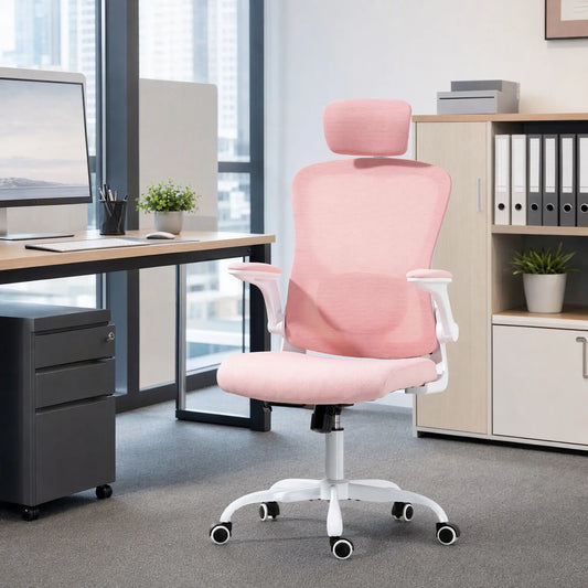 Ergonomic Office Chair, Mesh Desk Chair, Adjustable Headrest, Lumbar Support, Pink Task Chairs Pink, White at Gallery Canada
