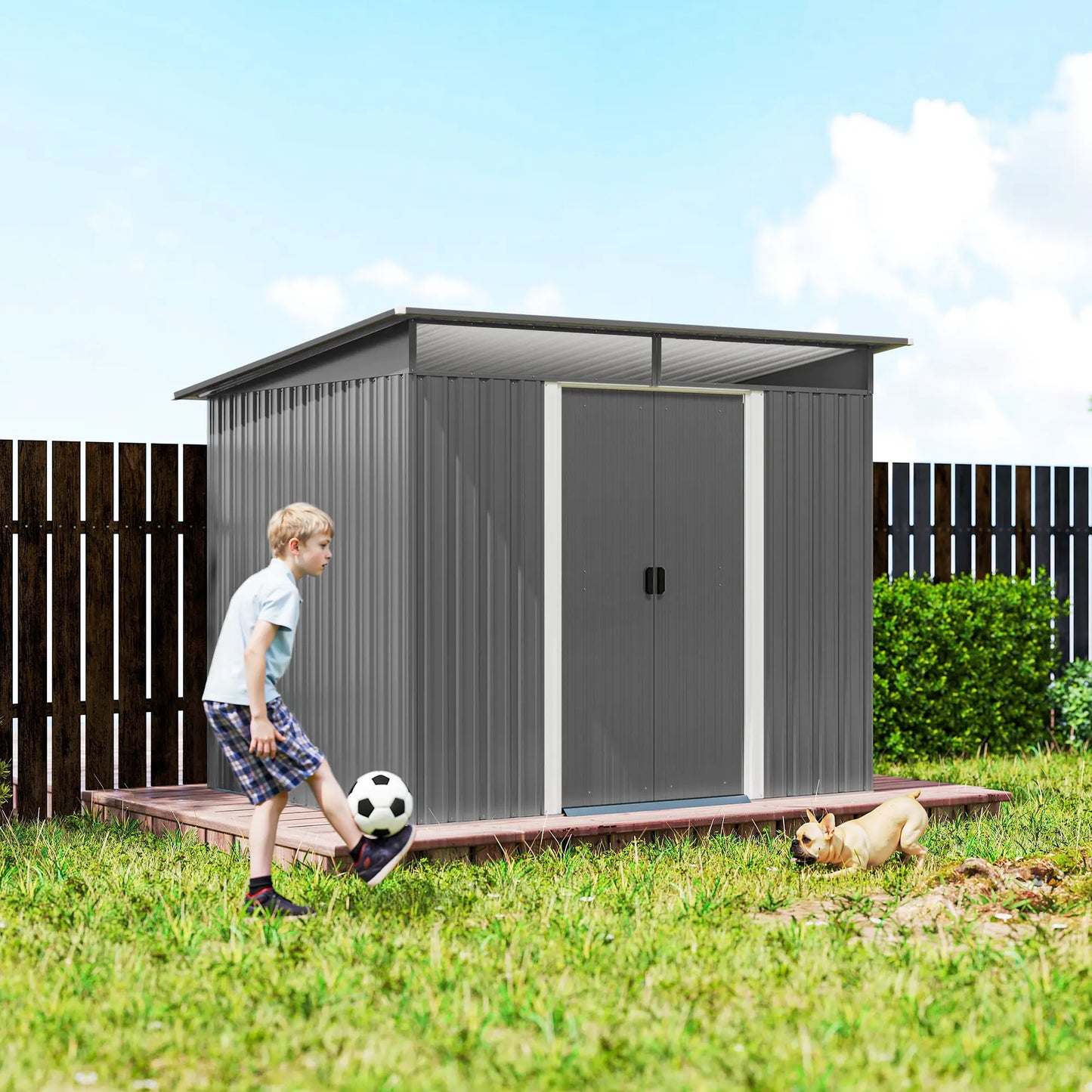 9' X 6.5' Outdoor Metal Garden Shed, Utility Tool Storage, Light Grey Sheds at Gallery Canada