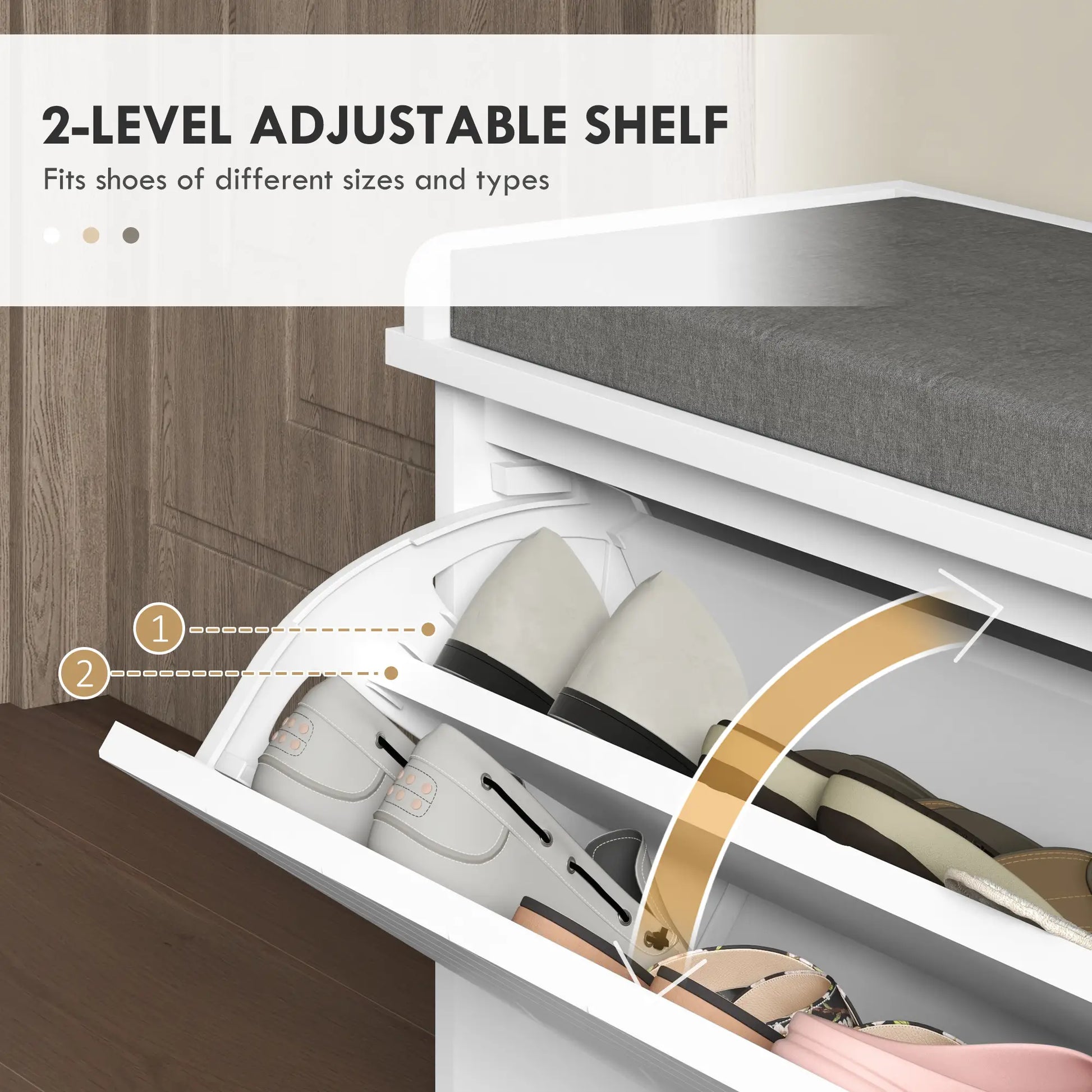 Upholstered Shoe Storage Bench with Flip Drawer, Adjustable Shelf, 10 Pairs Shoe Storage Cabinets & Racks at Gallery Canada