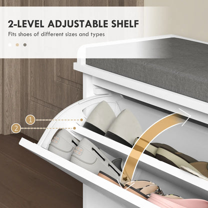 Upholstered Shoe Storage Bench with Flip Drawer, Adjustable Shelf, 10 Pairs Shoe Storage Cabinets & Racks at Gallery Canada