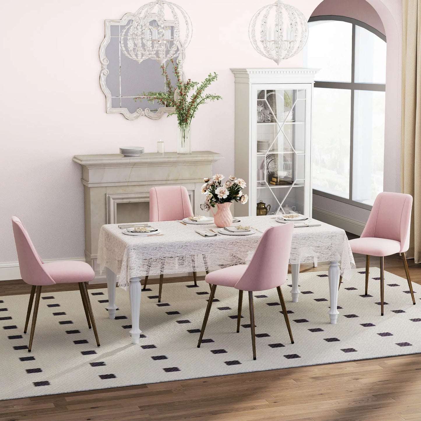 Upholstered Dining Chairs Set of 4, Velvet Accent Chair, Wood Leg, Pink Dining Chairs at Gallery Canada