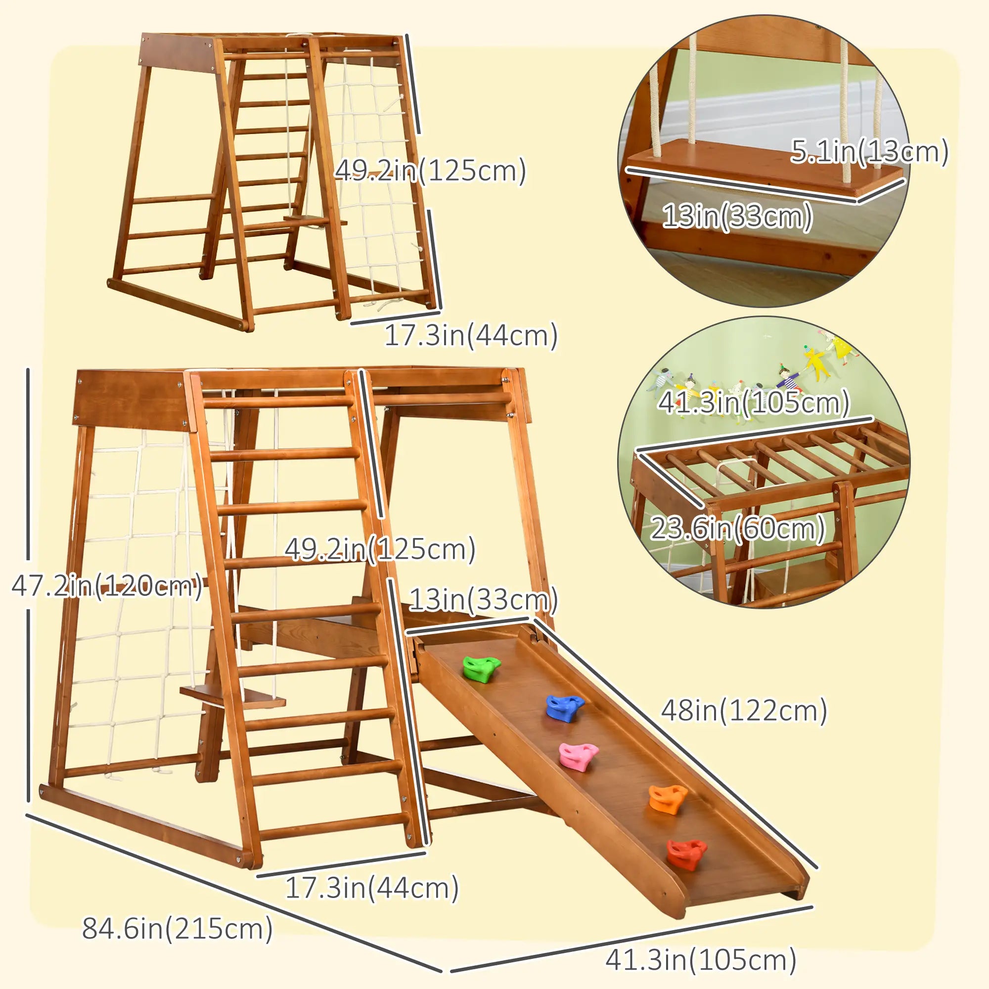 6-in-1 Kids Indoor Playground with Slide, Climbing Wall, Rope Climber, Monkey Bars, Swing, Ladder Toddler & Kids Step Stools at Gallery Canada