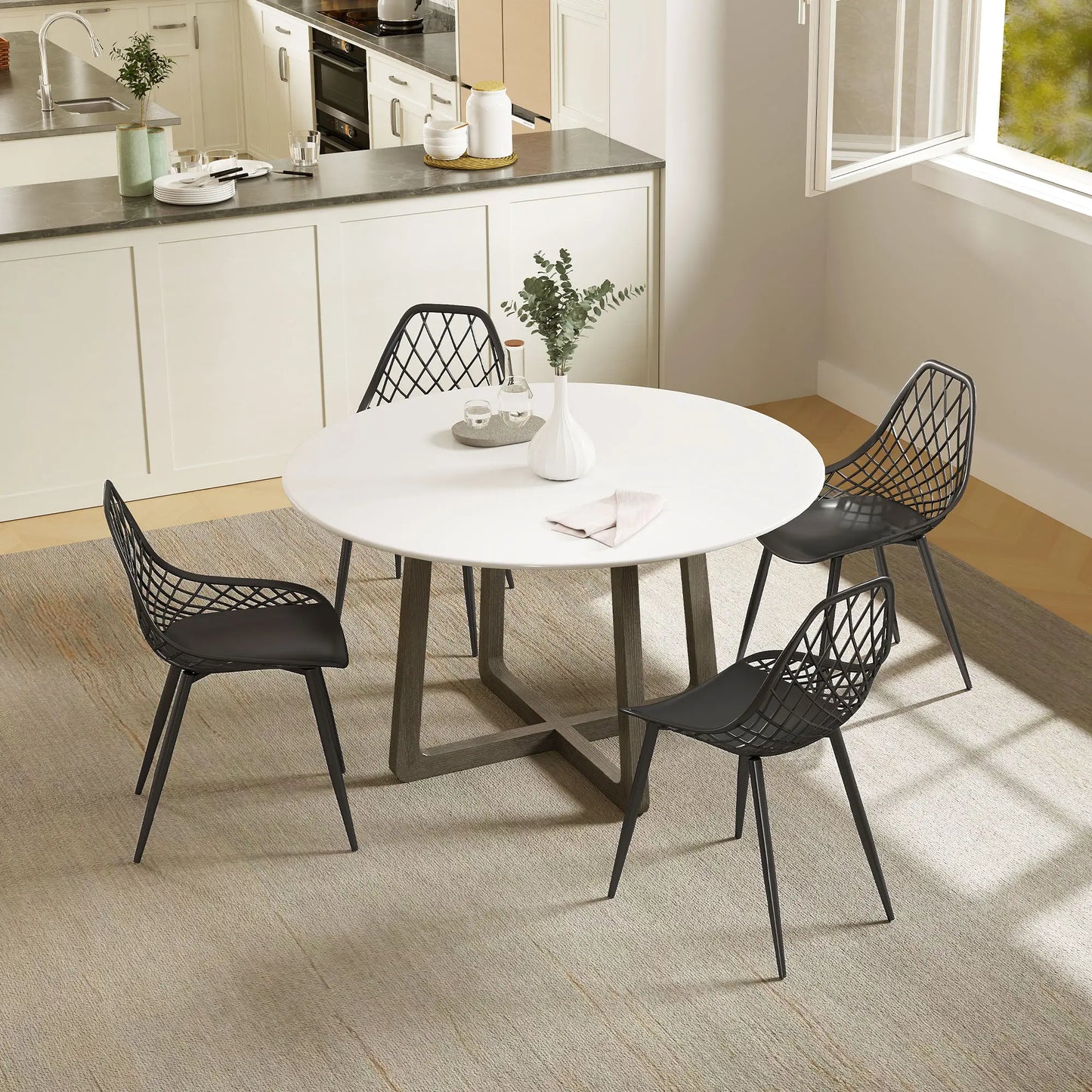 Modern Dining Chairs Set of 4, Plastic Kitchen Chairs with Hollow Backrest and Metal Legs for Living Dining Room, Black Dining Chairs at Gallery Canada
