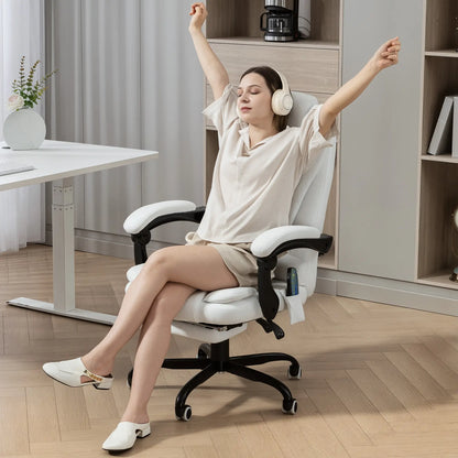 7-Point Vibrating Massage Chair, Reclining Office Chair with Footrest, Reclining Back, Adjustable Height, White Massage Chairs at Gallery Canada