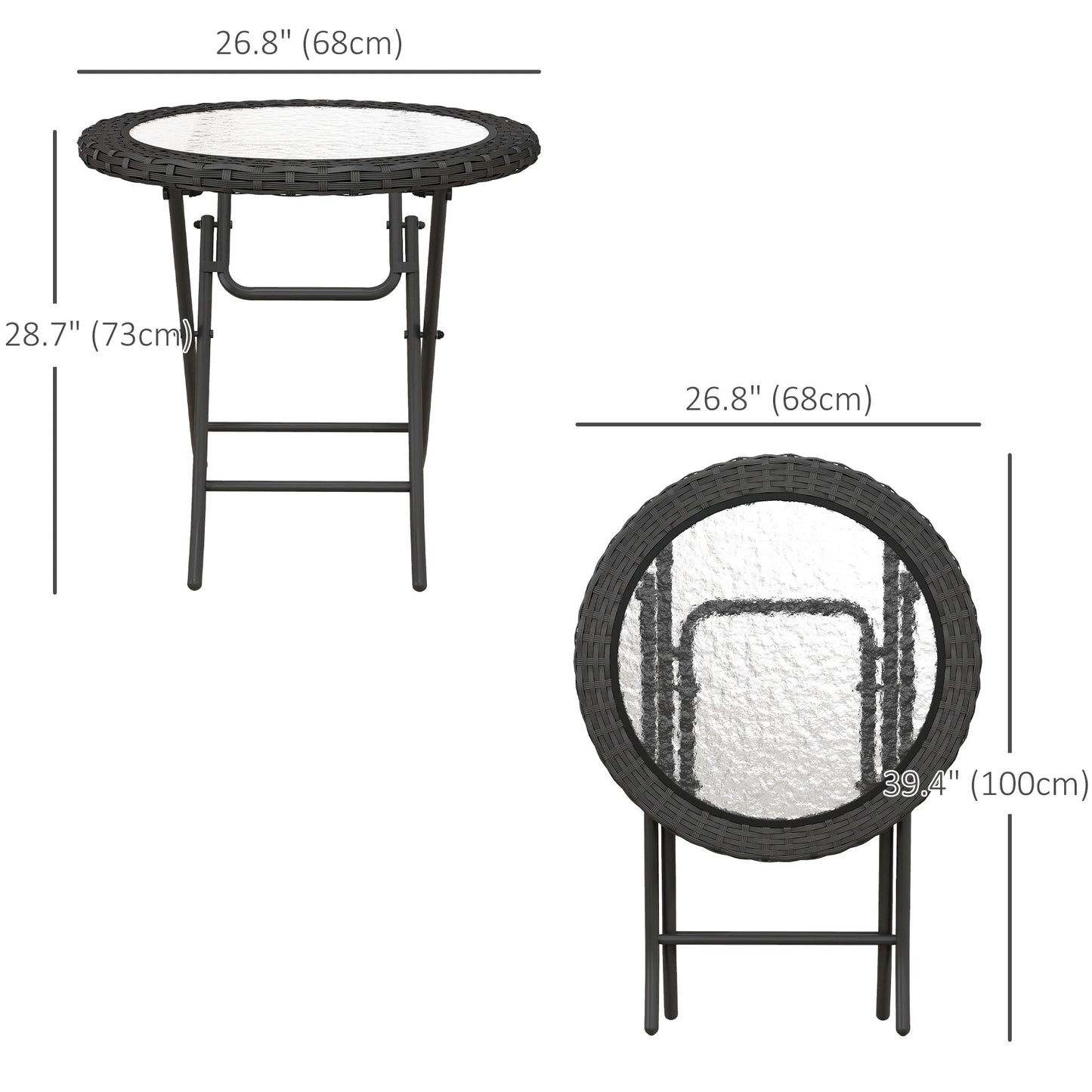 Folding Round Tempered Glass Table, Metal Frame, Black Patio Side Tables at Gallery Canada